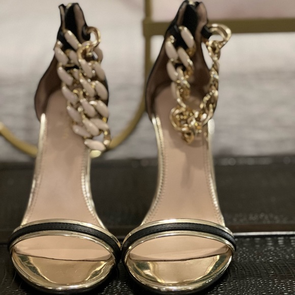 Marciano black and gold heels with cream chain ankle strap… 37/6.5 - Picture 1 of 8